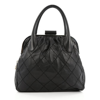Chanel Expandable Zip Around Frame Bag Quilted Leather Large black