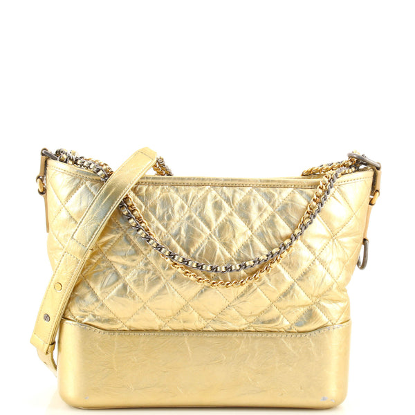 CHANEL Aged Calfskin Quilted Leather Medium Gabrielle Messenger Bag Gold