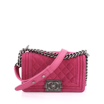 Chanel Boy Flap Bag Quilted Velvet Small pink