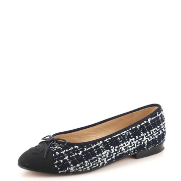 Chanel Women's CC Cap Toe Bow Ballerina Flats Tweed with Leather