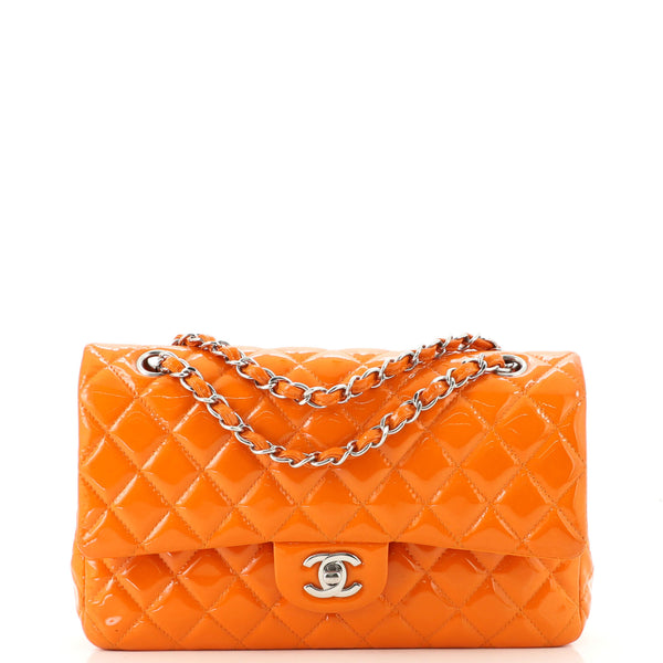 Chanel Classic Double Flap Bag Quilted Patent Medium Orange 1766151