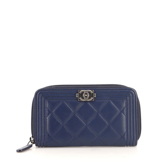 Chanel Boy Zip Around Wallet Quilted Lambskin Small