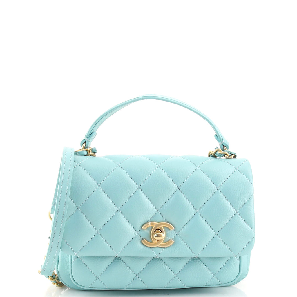 Chanel Front Pocket Top Handle Flap Bag Quilted Calfskin Mini Blue 1767461