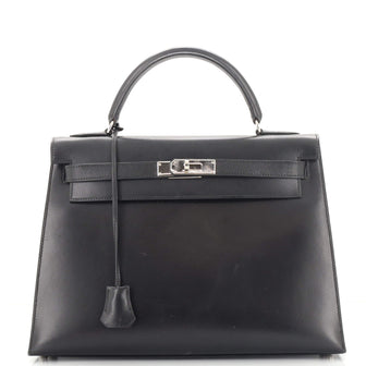 Hermes Kelly Handbag Black Box Calf with Palladium Hardware 32