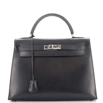Hermes Kelly Handbag Black Box Calf with Palladium Hardware 32