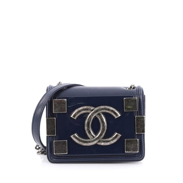 Chanel Boy Brick Flap Bag Lambskin and Plexiglass Mini blue