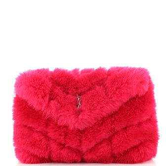 Saint Laurent LouLou Puffer Clutch Matelasse Chevron Shearling Small