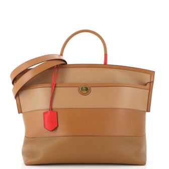Burberry Society Top Handle Bag Panelled Leather Large