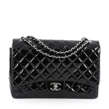 Chanel Classic Double Flap Bag Quilted Patent Maxi Black