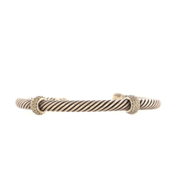 David Yurman Cable Classic Double Station Bracelet Sterling Silver with 18k White Gold and Diamonds 5mm
