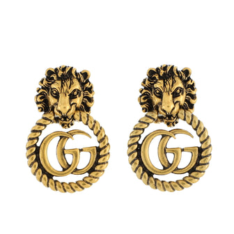 Gucci Lion GG Drop Clip-On Earrings Metal