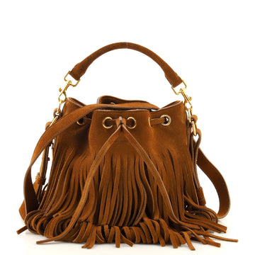 Saint Laurent Fringe Emmanuelle Bucket Bag Suede Small