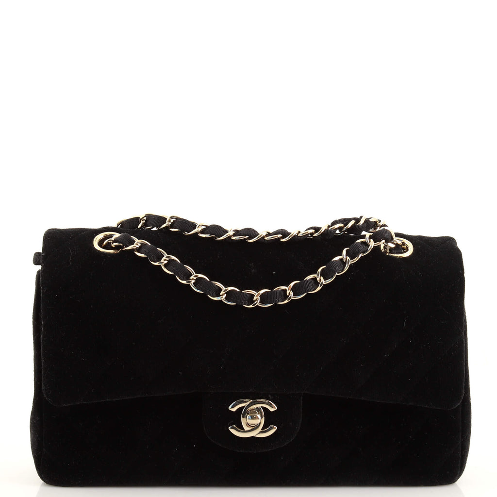 Chanel Quilted Shoulder Bag Purse Black Velvet 88979
