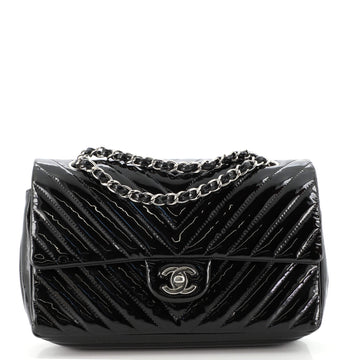 Chanel Classic Double Flap Bag Chevron Patent Medium