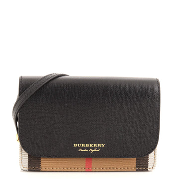 Burberry Hampshire Wallet on Chain Leather and House Check Canvas