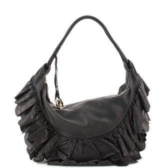 Christian Dior Gypsy Ruffle Hobo Laser Cut Leather Large