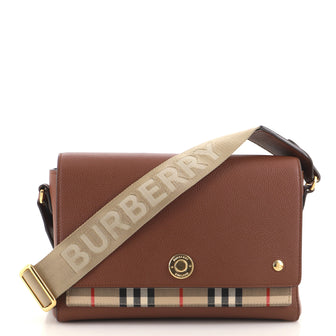 Burberry Note Crossbody Bag Leather with Vintage Check Canvas Medium