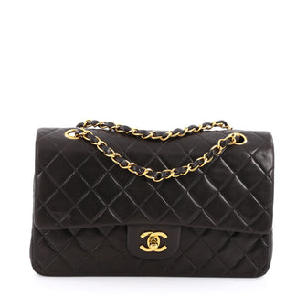Chanel Vintage Classic Double Flap Bag Quilted Lambskin Medium Black