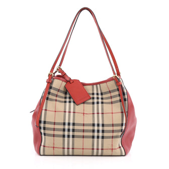 Burberry Canterbury Tote Horseferry Check Canvas and Leather Small Red