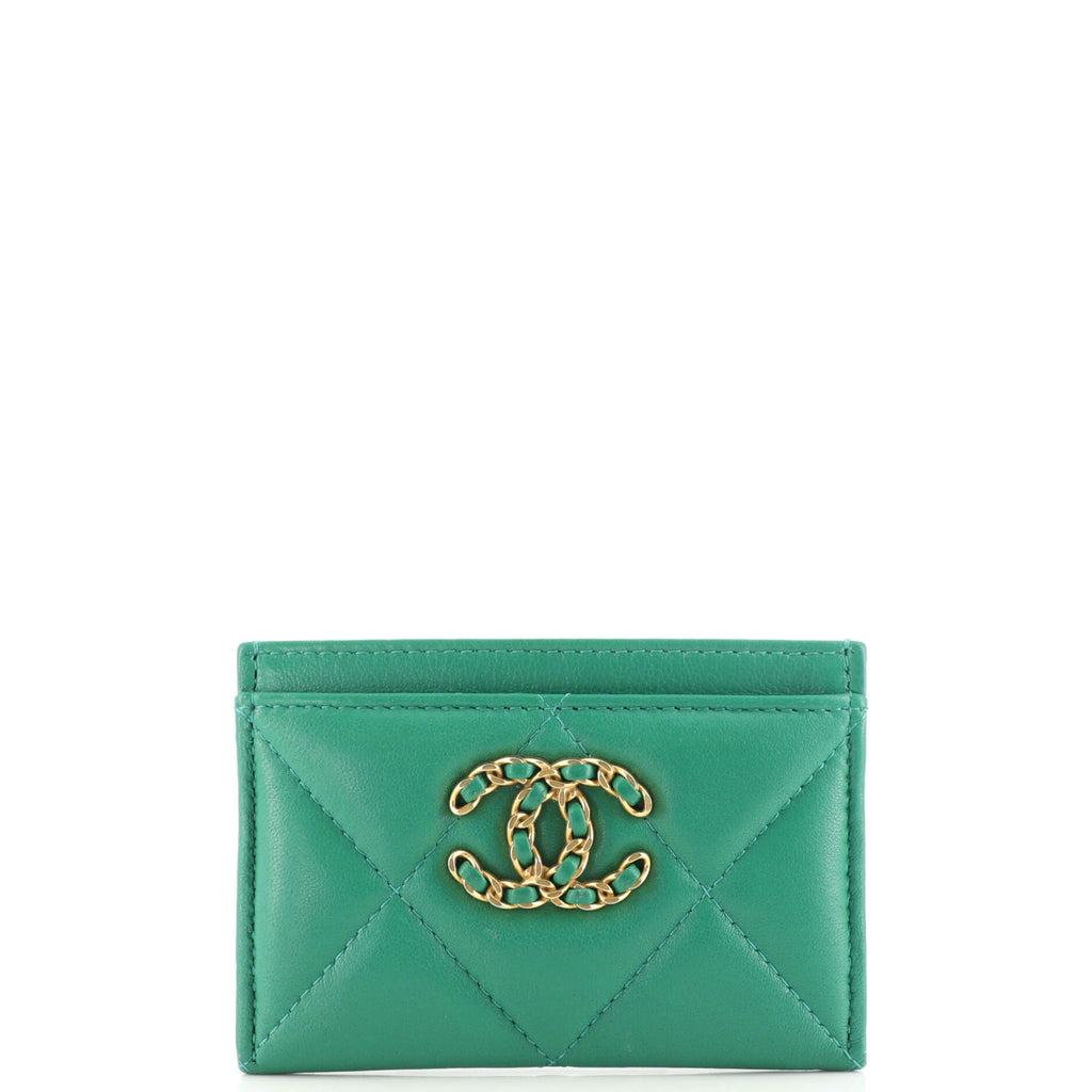 Chanel 19 Card Holder Quilted Lambskin Green 1769891