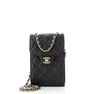 Chanel CC Flap Phone Holder Crossbody Bag Quilted Caviar