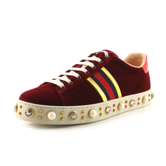 Gucci Women's Ace Sneakers Velvet with Faux Pearls and Crystals