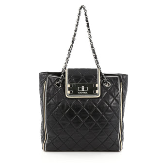 Chanel North South Mademoiselle Lock Tote Quilted Calfskin Small Black