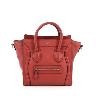 Celine Luggage Handbag Grainy Leather Nano Red