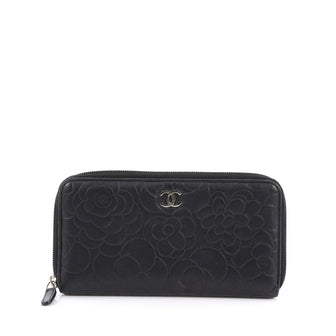 Chanel Zip Around Wallet Camellia Lambskin Black