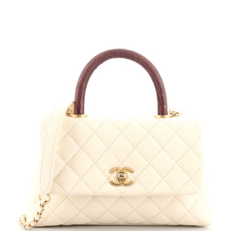 Chanel Coco Top Handle Bag Quilted Caviar with Lizard Mini
