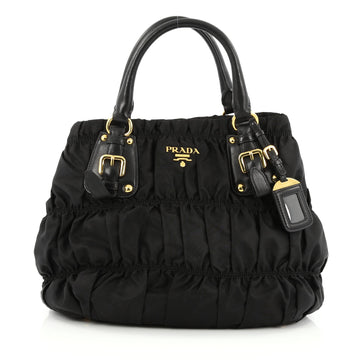 Prada Gaufre Convertible Satchel Leather and Tessuto Medium Black