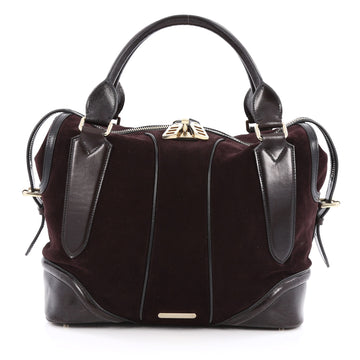 Burberry Zip Top Satchel Suede with Leather Large Purple