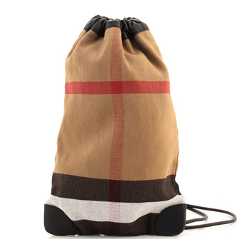 Burberry Drawstring Sling Bag House Check Canvas Large
