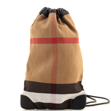 Burberry Drawstring Sling Bag House Check Canvas Large