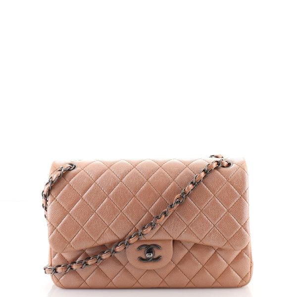 Chanel Pink Iridescent Quilted Lambskin Medium Classic Double Flap Bag