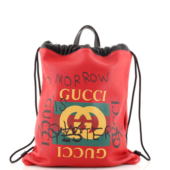 Gucci Logo Drawstring Backpack Printed Leather Large