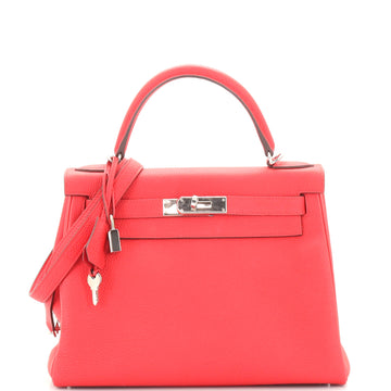Hermes Kelly Handbag Red Togo with Palladium Hardware 28
