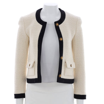 Saint Laurent Women's Button-Up Collarless Jacket Tweed