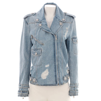 Balmain Women's Biker Jacket Crystal Embellished Denim