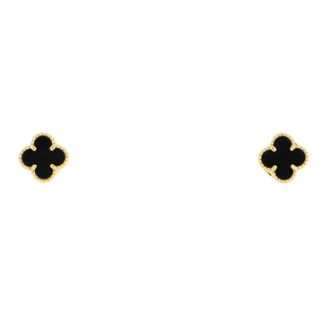 Van Cleef & Arpels Sweet Alhambra Stud Earrings 18K Yellow Gold and Onyx