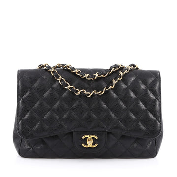 Chanel Classic Single Flap Bag Quilted Caviar Jumbo Black