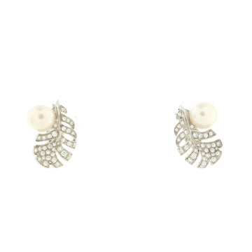 Chanel Plume De Chanel Clip-On Earrings 18K White Gold and Diamonds with Pearls