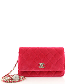 Chanel Pearl Crush Wallet on Chain Quilted Velvet with Crystal Detail