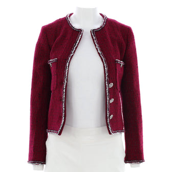 Chanel Women's Collarless Double Button Pocket Jacket Tweed