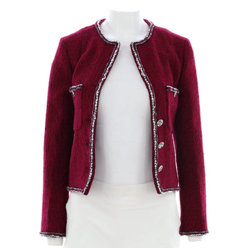 Chanel Women's Collarless Double Button Pocket Jacket Tweed