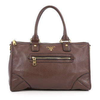 Prada Front Zip Convertible Satchel Vitello Daino Medium brown