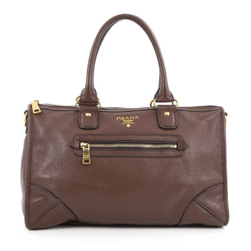 Prada Front Zip Convertible Satchel Vitello Daino Medium brown