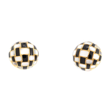 Tiffany & Co. Vintage Button French Clip Earrings 18K Yellow Gold with Mother of Pearl and Onyx