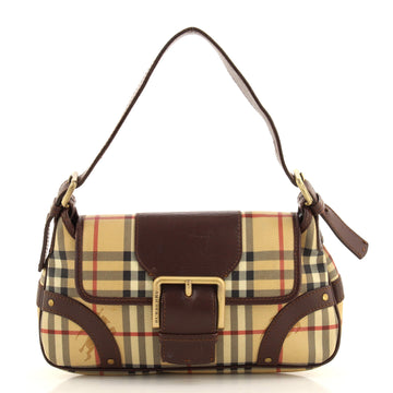 Burberry Vintage Buckle Flap Shoulder Bag Haymarket Coated Canvas and Leather Small