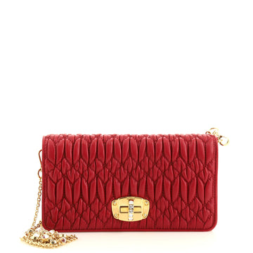 Miu Miu Crystal Turnlock Chain Wallet Matelasse Leather